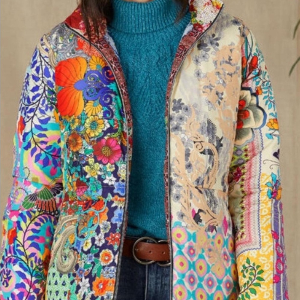 Johnny Was Multicolor Patchwork Puffer Jacket - image 8